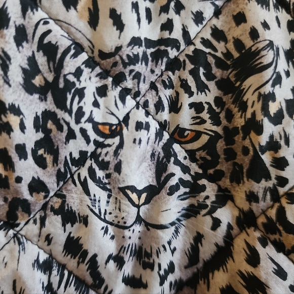 Vintage 80s 90s Silk Snow Leopard Quilted Anna & Frank Reversible Jacket L - Picture 4 of 9